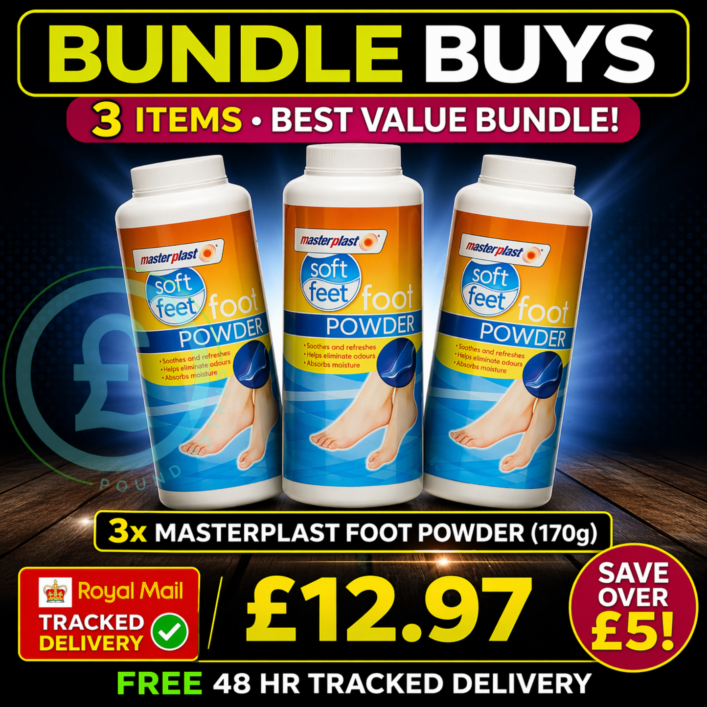 Foot Powder 3 Pack Odour Control Soft Dry Fresh Foot Care Bundle Soothes & Fresh0