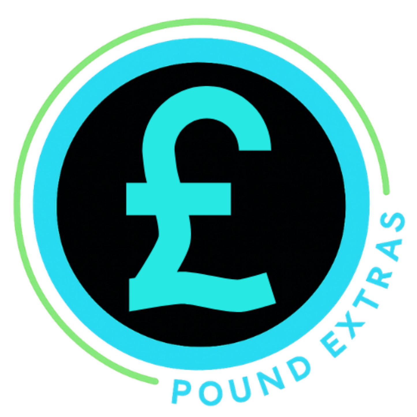 Logo with pound symbol and 'Pound Extras' text on a black background