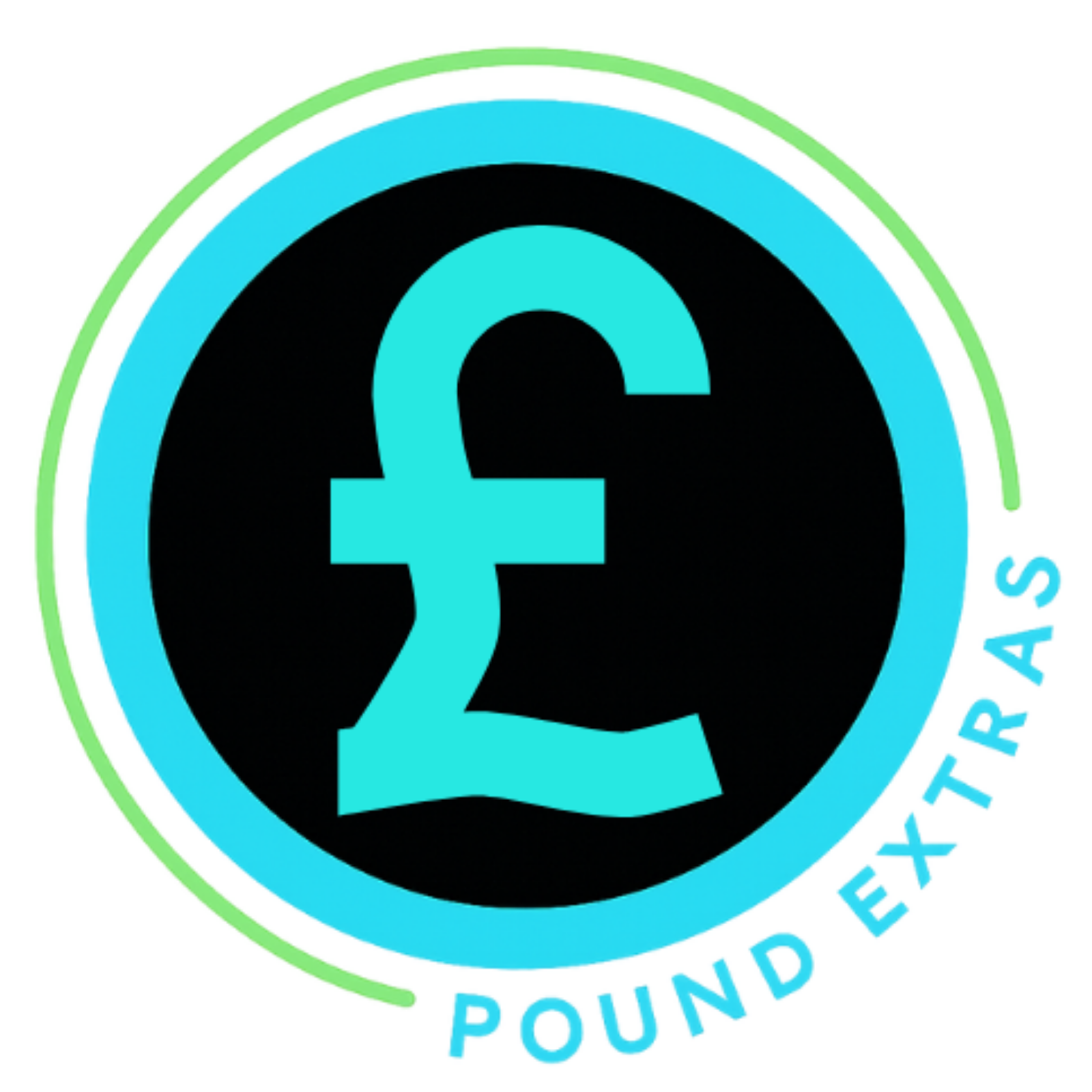 Logo with pound symbol and 'Pound Extras' text on a black background