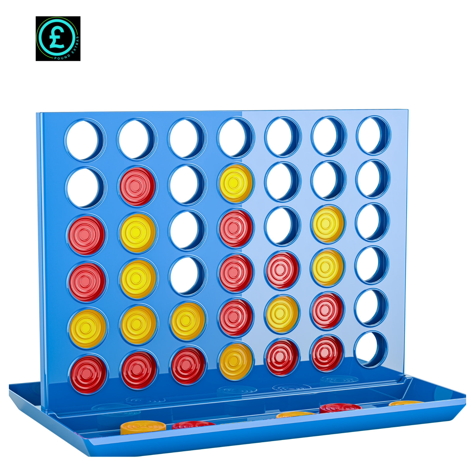 Board game with red, yellow, and blue circular pieces on a blue board