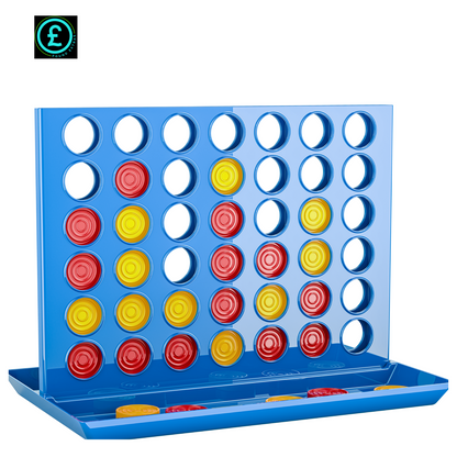 Board game with red, yellow, and blue circular pieces on a blue board