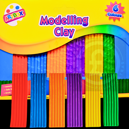 Set of colorful modelling clay sticks with 'Artox' branding on a yellow background