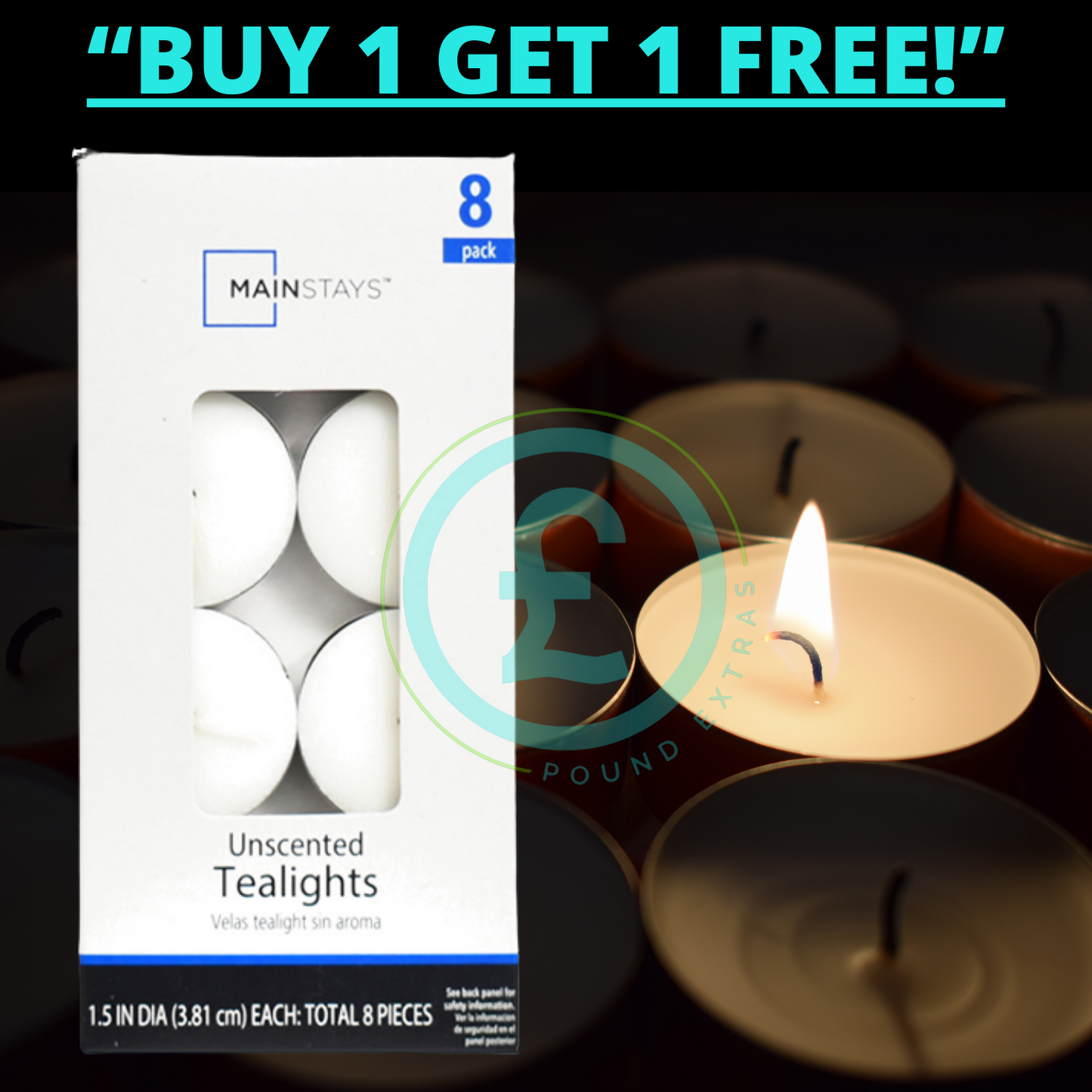 White Unscented Tealight Candles 8 Pack Long Burn 1.5" Home Decor Mainstays0