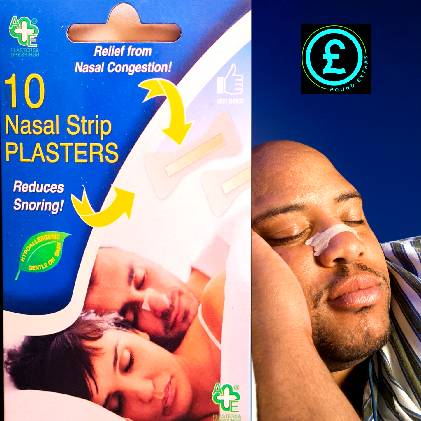 ❤️ POUND EXTRAS 😊 Nasal strips sleep aid – helps reduce snoring & ease nasal congestion for better breathing at night. 10 pack for restful sleep & easier nights.