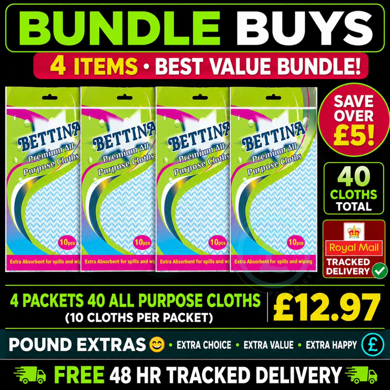 Cloths 40 Pack Bundle Super Absorbent Cleaning Bettina Premium All Purpose   0