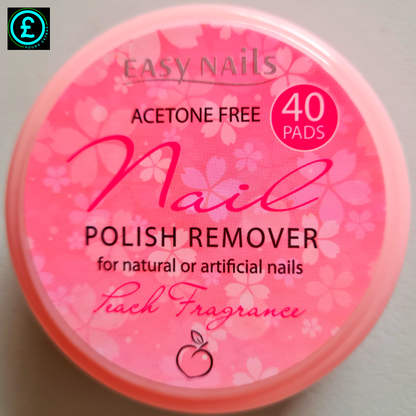 Pink container of Easy Nails nail polish remover pads on a light gray background
