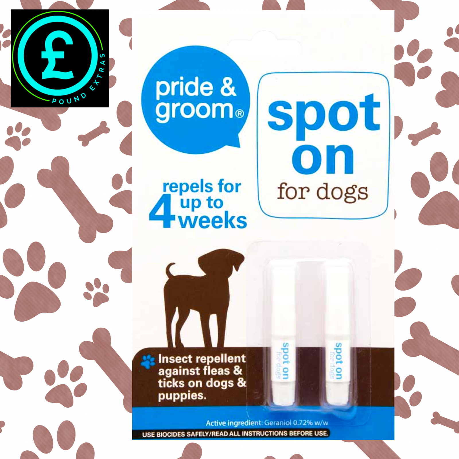 ❤️ POUND EXTRAS 😊 Pride & Groom Flea & Tick Dog Spot On 🐾 gentle puppy & dog repellent treatment. Helps protect from fleas, ticks & biting insects. Easy to apply.