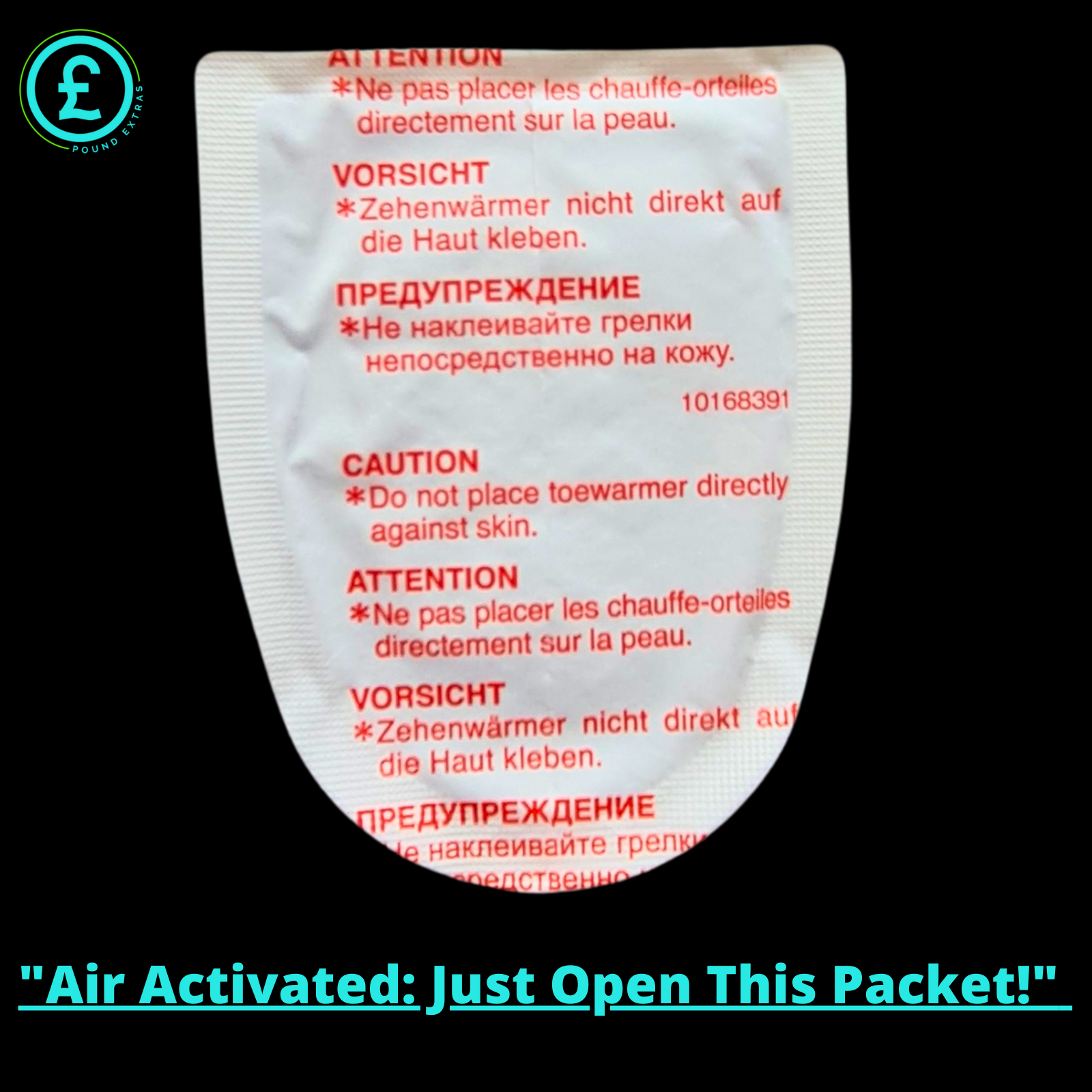 White packet with red text and 'Air Activated: Just Open This Packet!' text at the bottom.