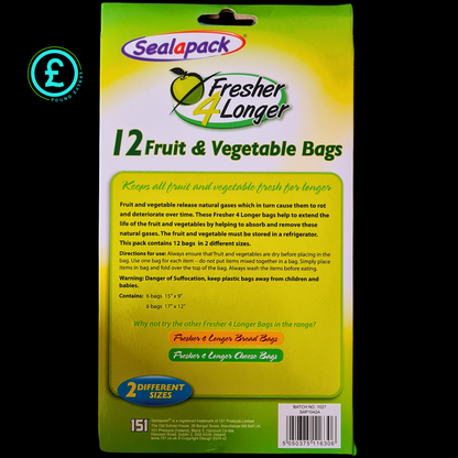 Sealapack Fruit & Vegetable Storage Bags 12 Pack Fresher 4 Longer Reusable  20