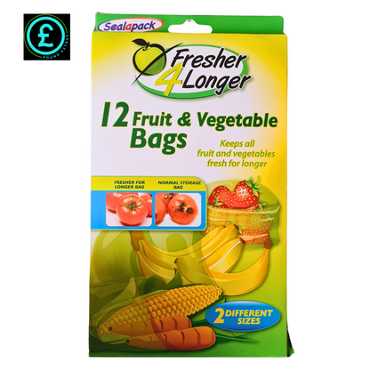 Sealapack Fruit & Vegetable Storage Bags 12 Pack Fresher 4 Longer Reusable  12