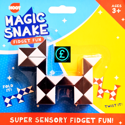 Magic Snake fidget toy packaging with colorful design and text