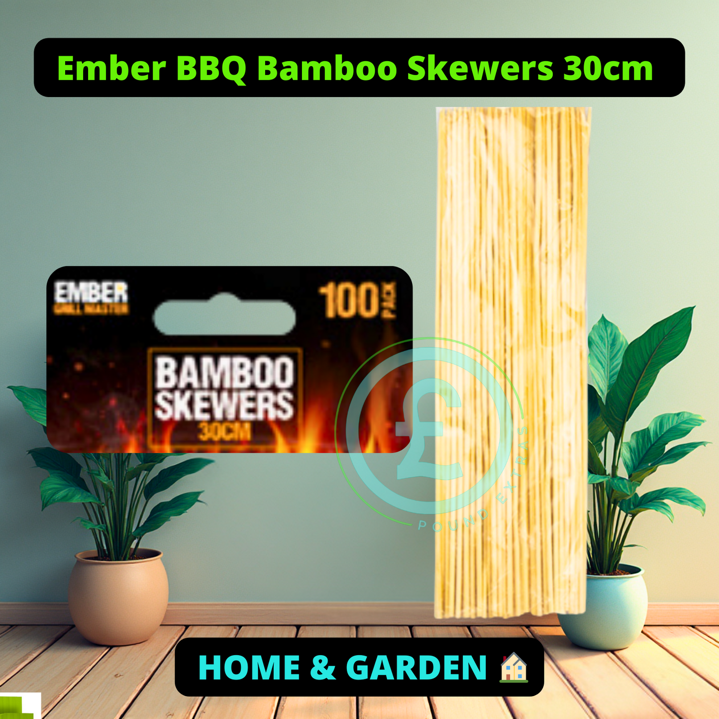 Bamboo BBQ Kebab Skewers 30cm Long – 100 Pack | Strong Pointed Ends Garden party6