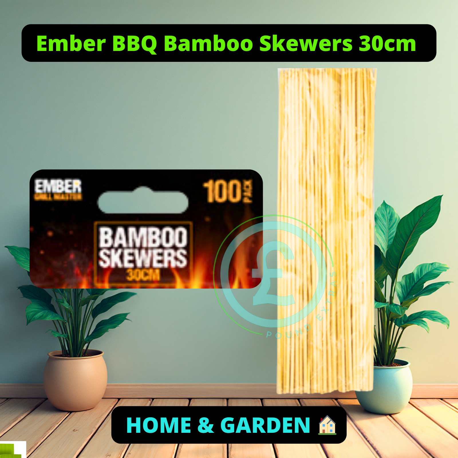 Bamboo BBQ Kebab Skewers 30cm Long – 100 Pack | Strong Pointed Ends Garden party6