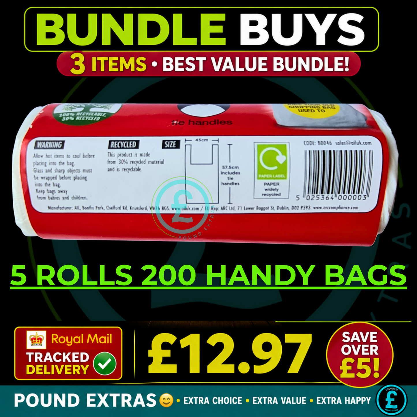 Shopping Bags Handy Plastic Bags 200 Pack 5 Rolls Tie Up Handles Strong Bags3
