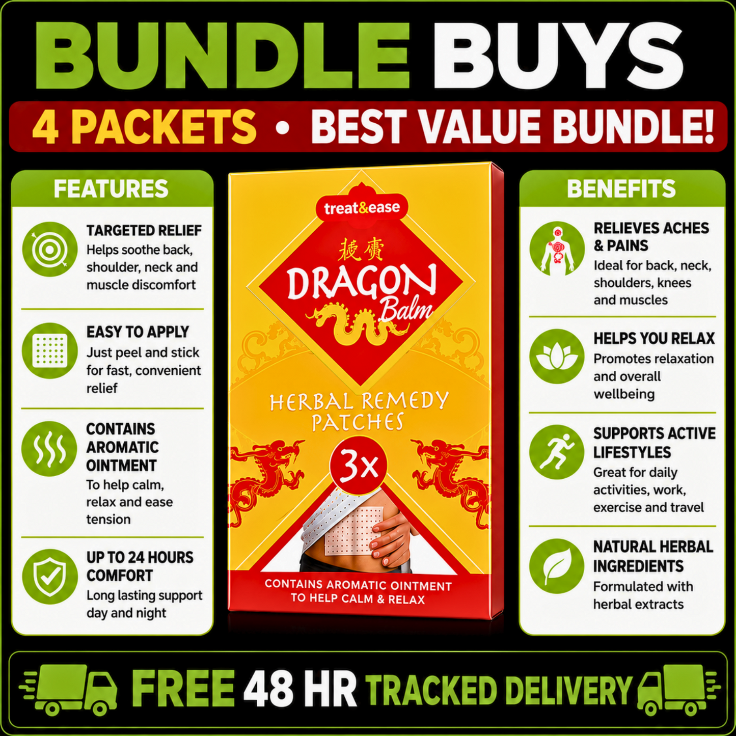 Dragon Balm Herbal Patches 12 Pack Bundle Back Neck Muscle Heat Calm And Relax2