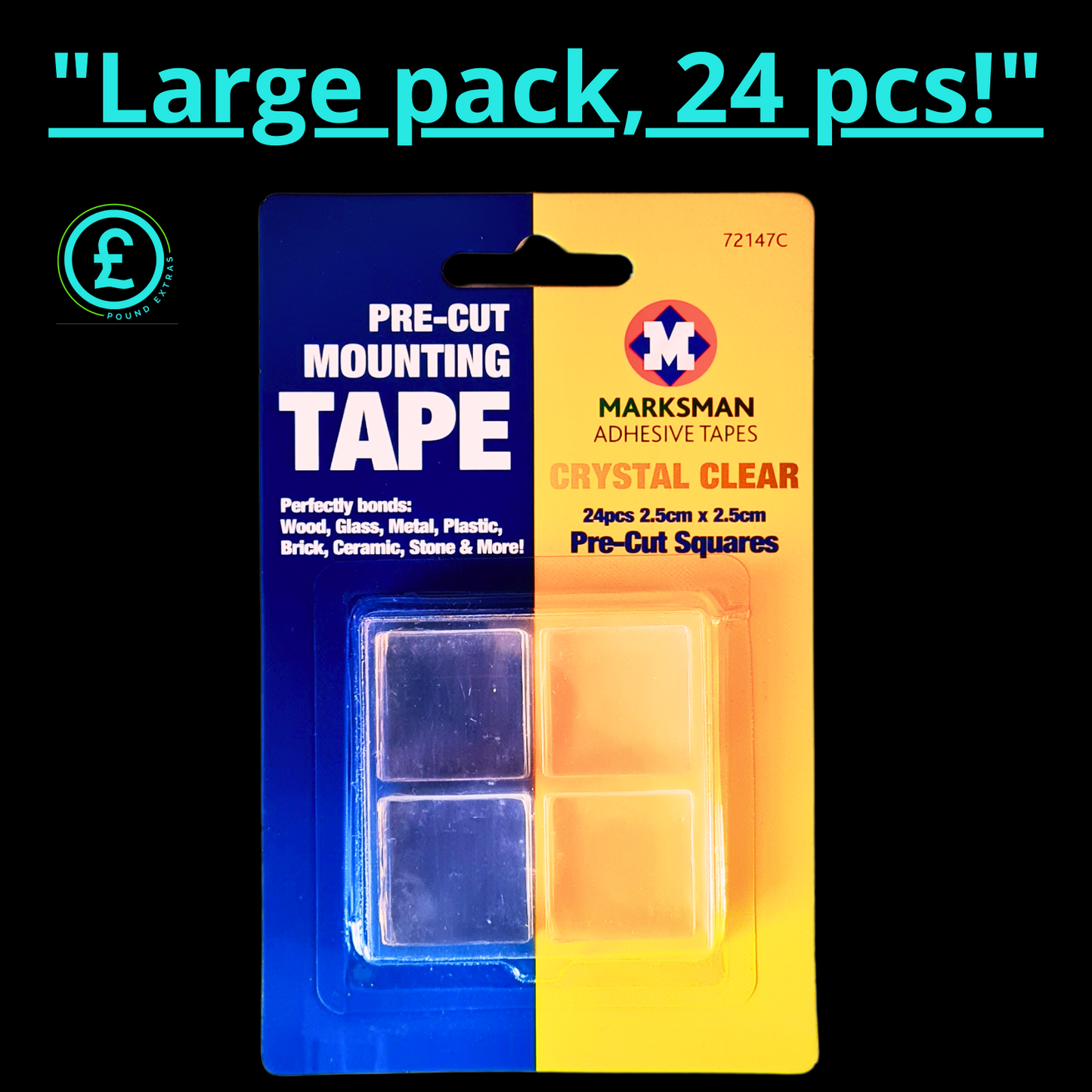 Double Sided Mounting Tape Squares 24pc Strong Adhesive Pads Wall Fix Pre-Cut1