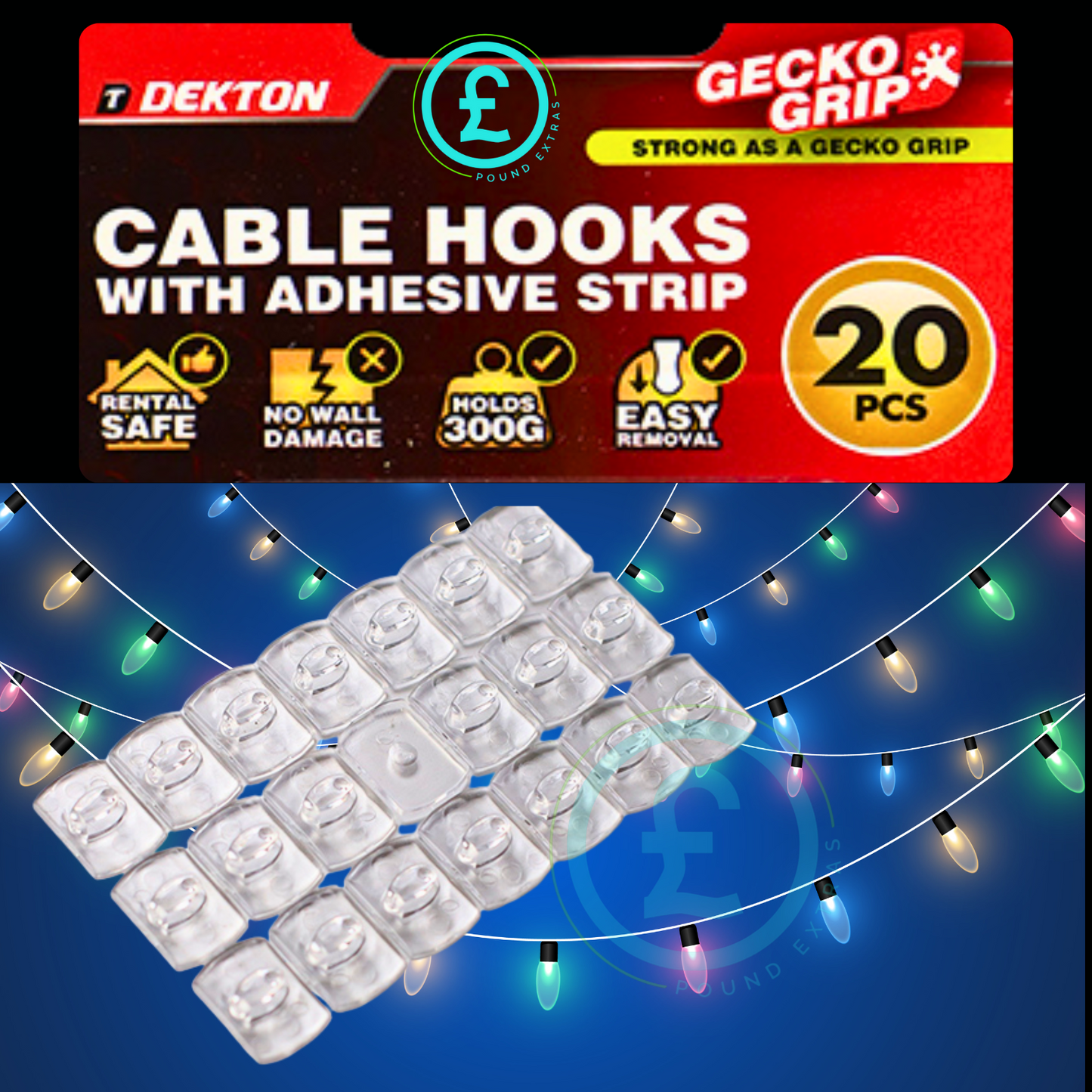 Clear Adhesive Cable Hooks 20 Pack Fairy Light Clips Christmas Light Holders1