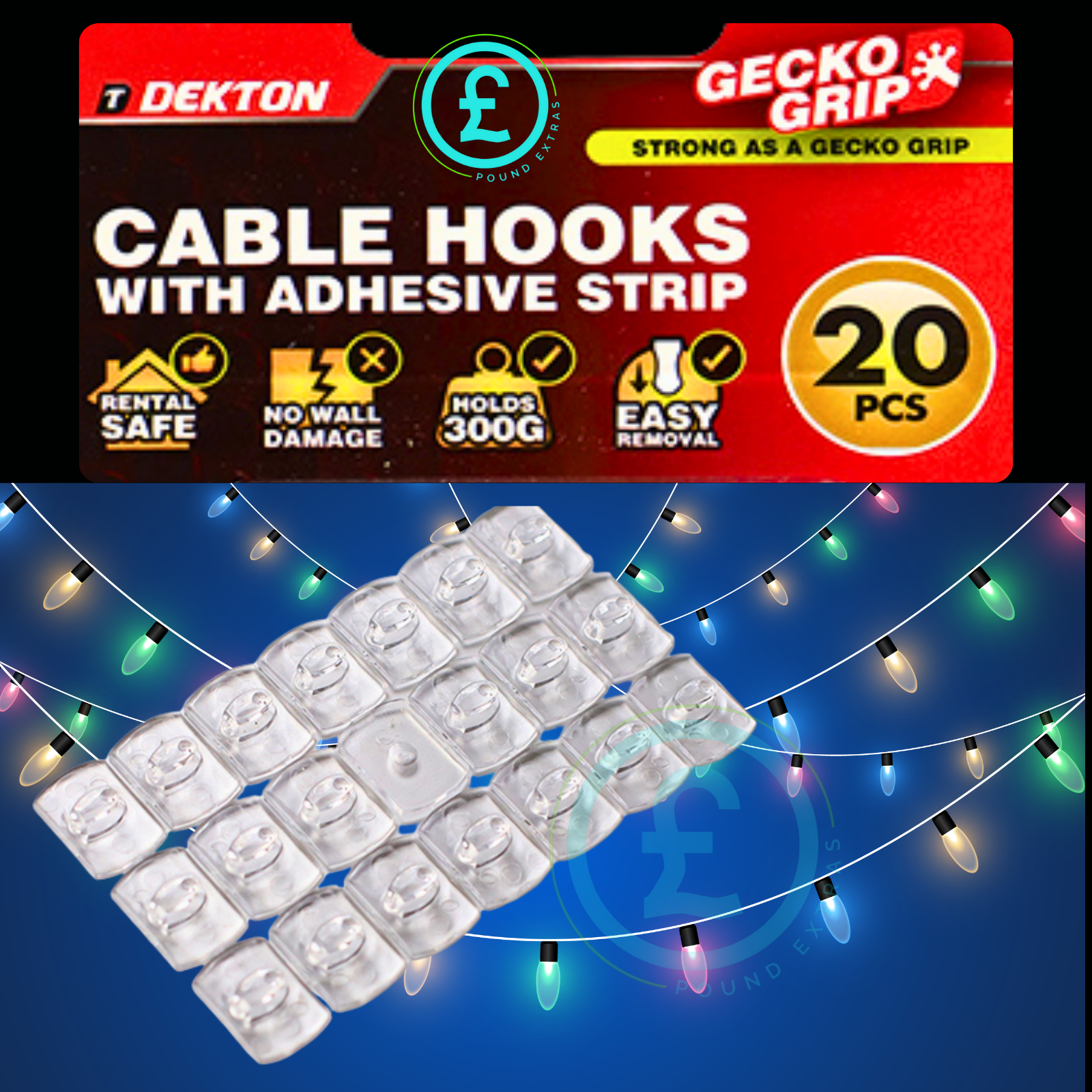 Clear Adhesive Cable Hooks 20 Pack Fairy Light Clips Christmas Light Holders1