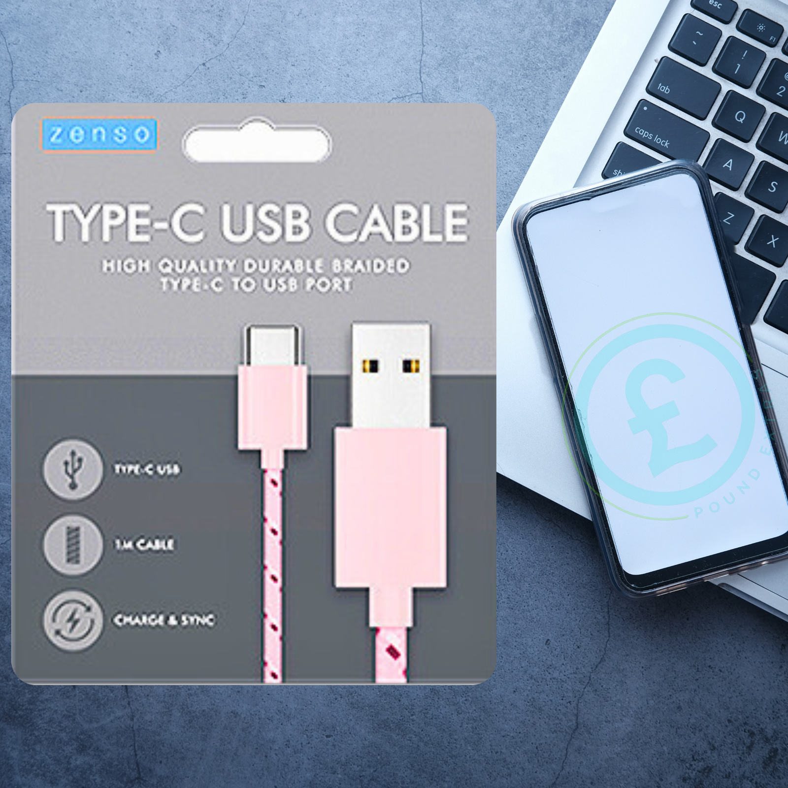 ❤️ POUND EXTRAS 😊 1M USB Type-C braided cable ⚡ fast charge & sync for Samsung, Android & Type-C devices. Strong, durable and perfect for daily reliable charging.