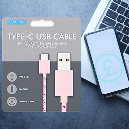 ❤️ POUND EXTRAS 😊 1M USB Type-C braided cable ⚡ fast charge & sync for Samsung, Android & Type-C devices. Strong, durable and perfect for daily reliable charging.