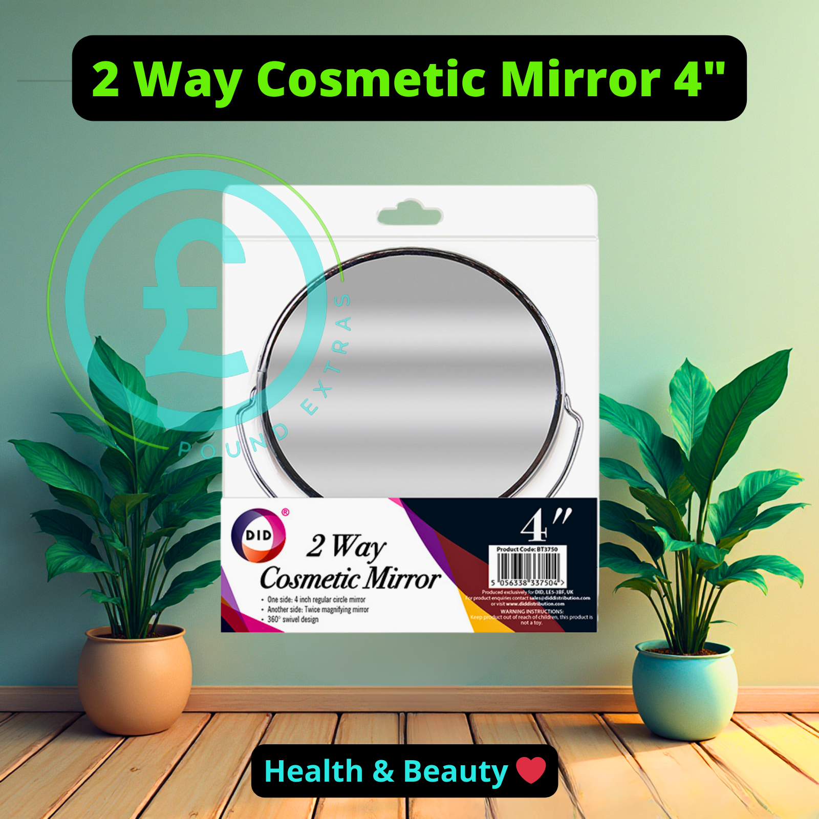 2 Way Cosmetic Mirror 4 Inch Double Sided 360° Swivel Makeup Magnifying DID ❤0