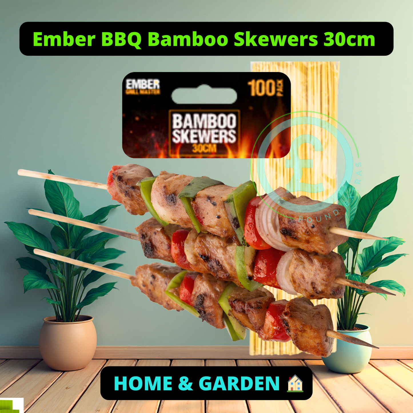 Bamboo BBQ Kebab Skewers 30cm Long – 100 Pack | Strong Pointed Ends Garden party0