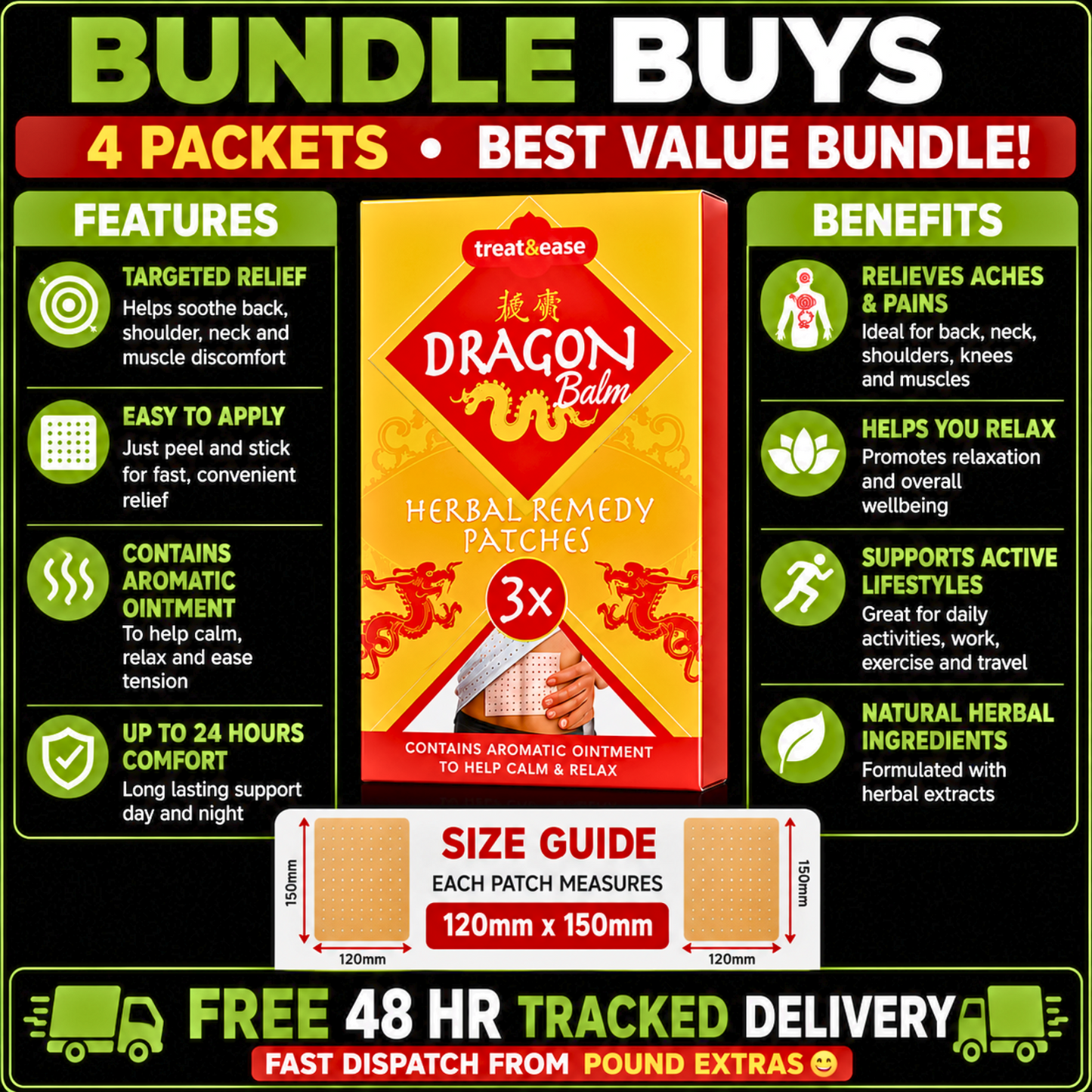 Dragon Balm Herbal Patches 12 Pack Bundle Back Neck Muscle Heat Calm And Relax5