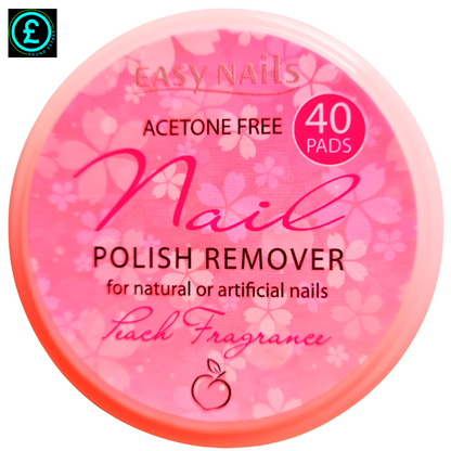 Pink nail polish remover container with floral design on a white background