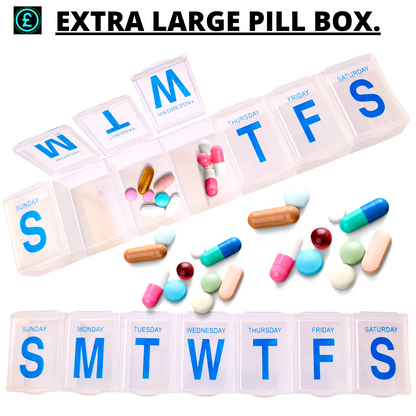 Pill Box vitamin Holder Tablet Container With braille lids 2 X Large 7 X Days6