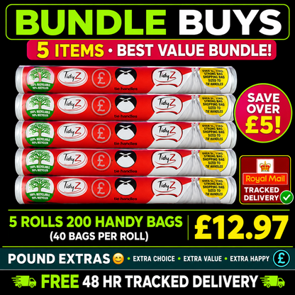Shopping Bags Handy Plastic Bags 200 Pack 5 Rolls Tie Up Handles Strong Bags1