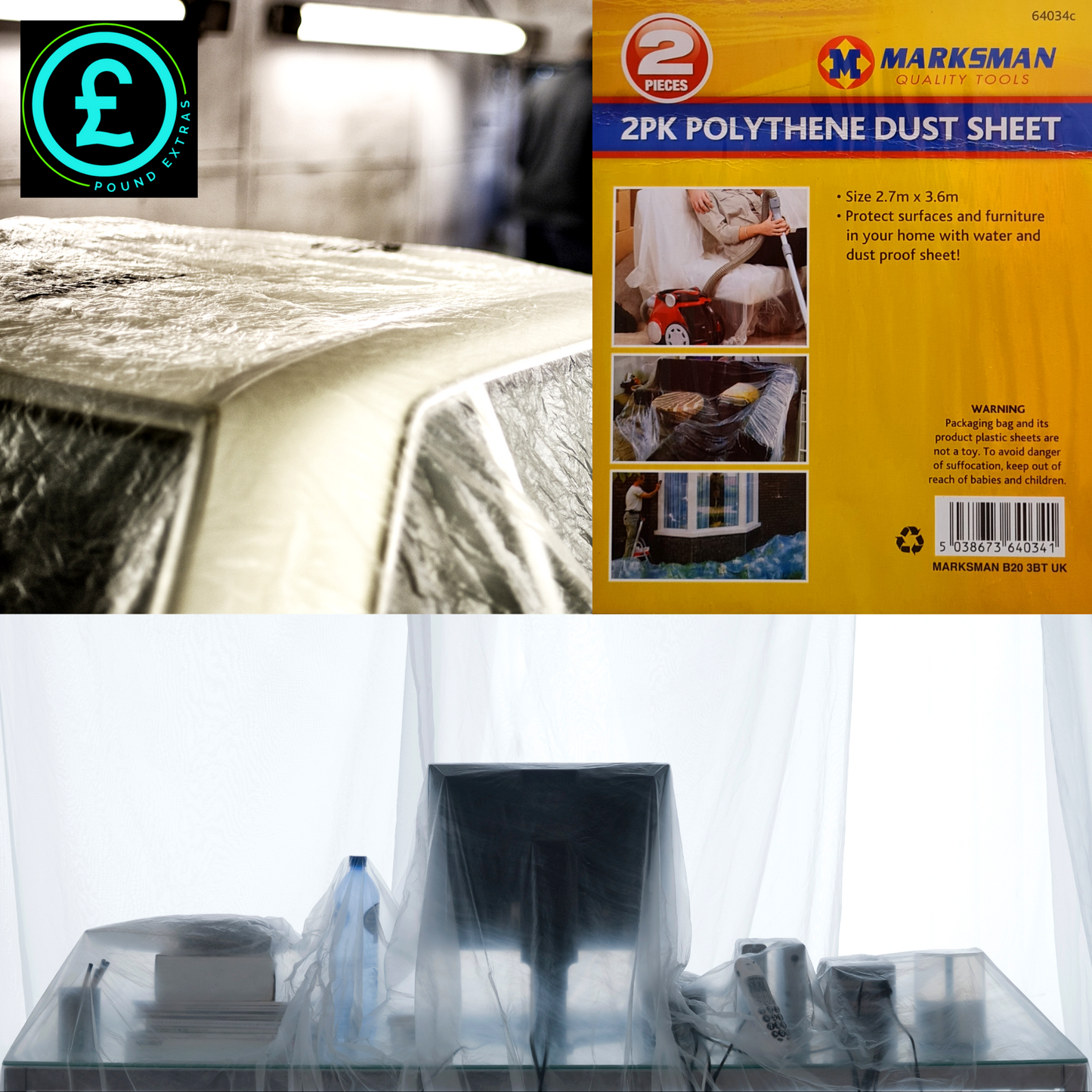 DUST SHEETS 2 LARGE PLASTIC DUST SHEET COVERS 2.7MX3.6M PAINTING DECORATING DIY.5
