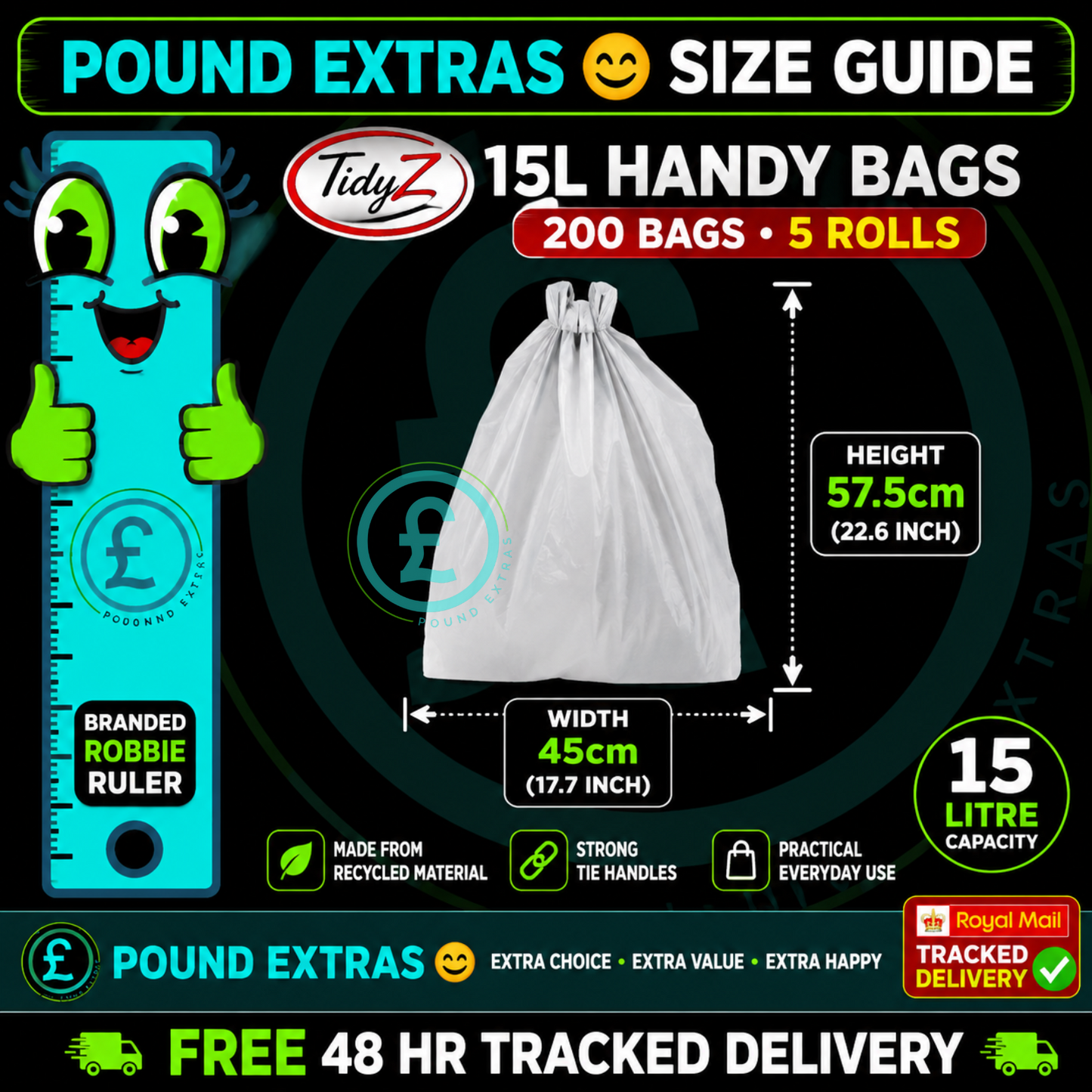 Shopping Bags Handy Plastic Bags 200 Pack 5 Rolls Tie Up Handles Strong Bags2