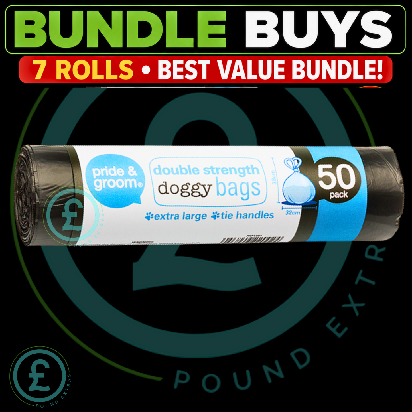 Doggy Bags 350 Pack 7 Roll Bundle Extra Large Tie Handles Thick Double Strength5