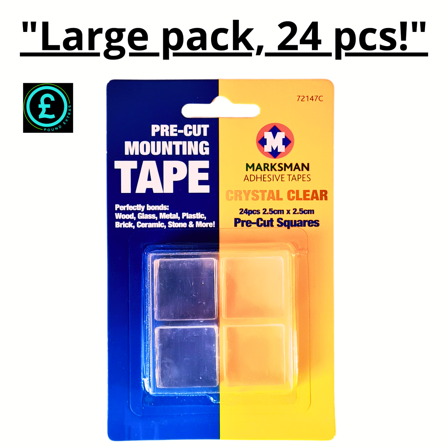 Double Sided Mounting Tape Squares 24pc Strong Adhesive Pads Wall Fix Pre-Cut0
