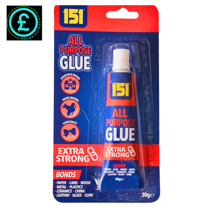 151 All Purpose Glue packaging with red and blue design on a white background