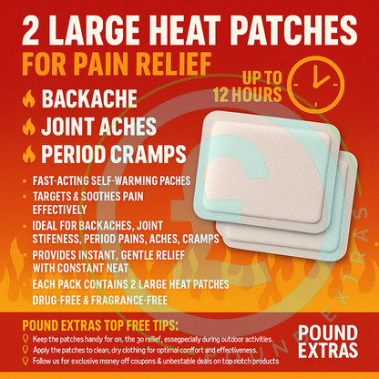 Heat Relief Patches for Pain Relief 2 x Large Backache, Joint Aches, Cramps 12 H1