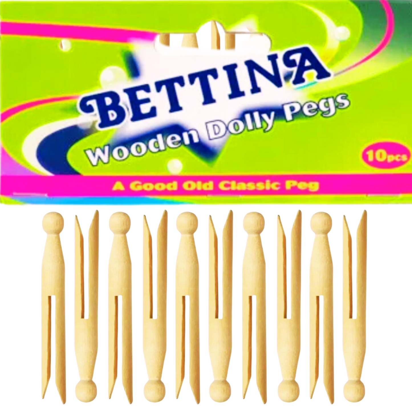 Dolly Pegs Bettina Traditional Clothes Line Wooden Strong Washing Holder x 10 pk6