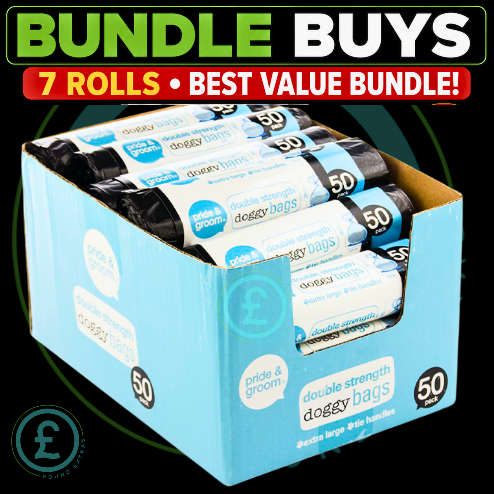 Doggy Bags 350 Pack 7 Roll Bundle Extra Large Tie Handles Thick Double Strength3