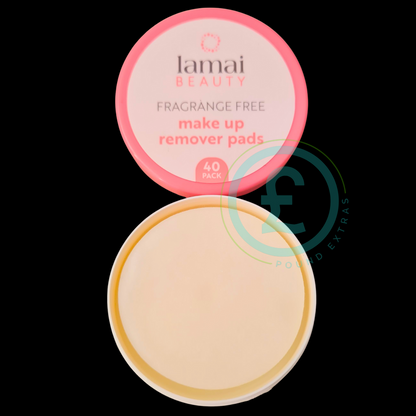 Makeup remover pads with 'lamai Beauty' packaging on a white background