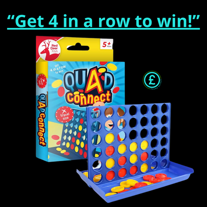 Quad Connect game set with packaging on a black background