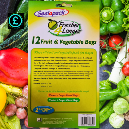 Sealapack Fruit & Vegetable Storage Bags 12 Pack Fresher 4 Longer Reusable  10