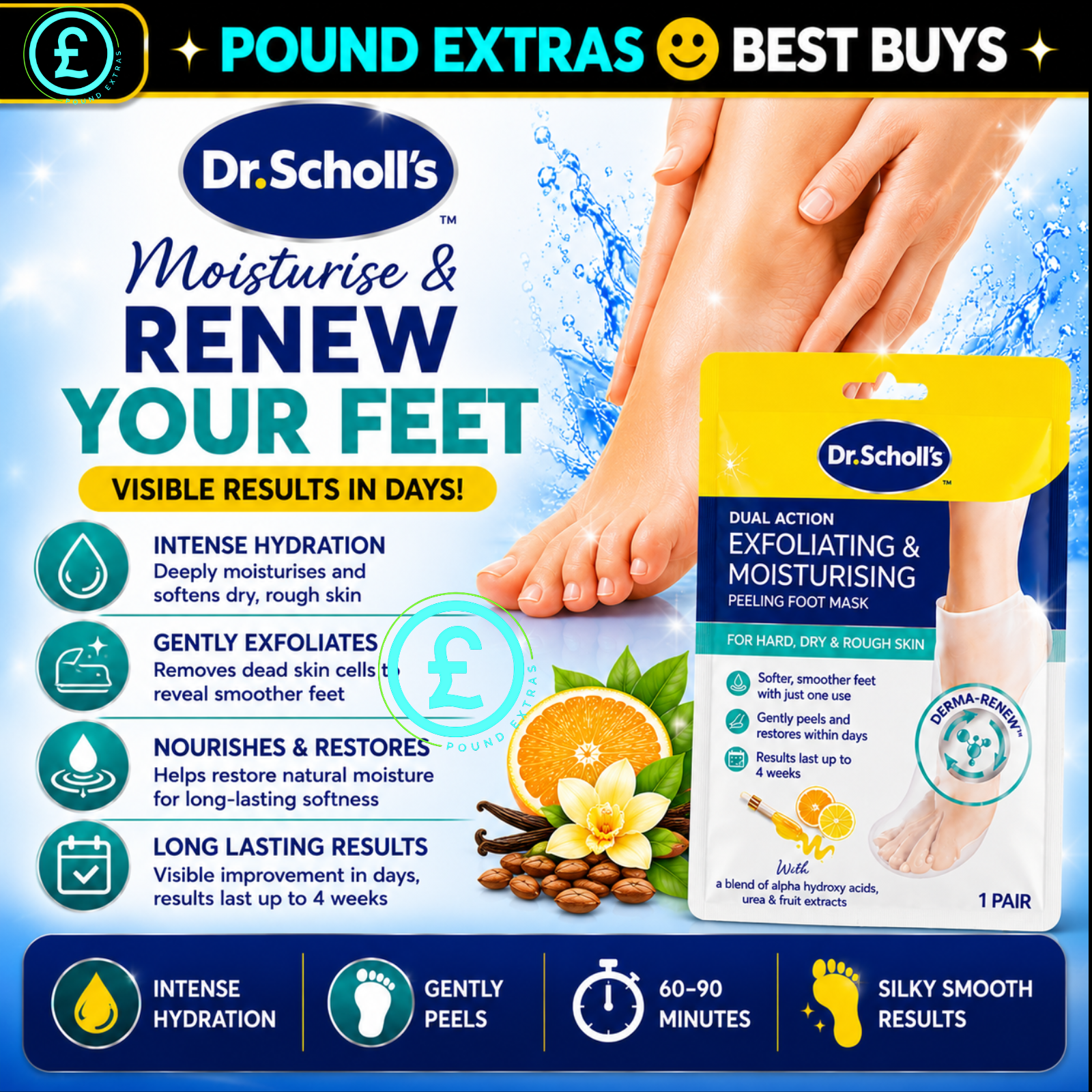 Foot Peel Mask Exfoliating Moisturising Foot Mask Soft Skin Dr Scholl x3 Pairs7