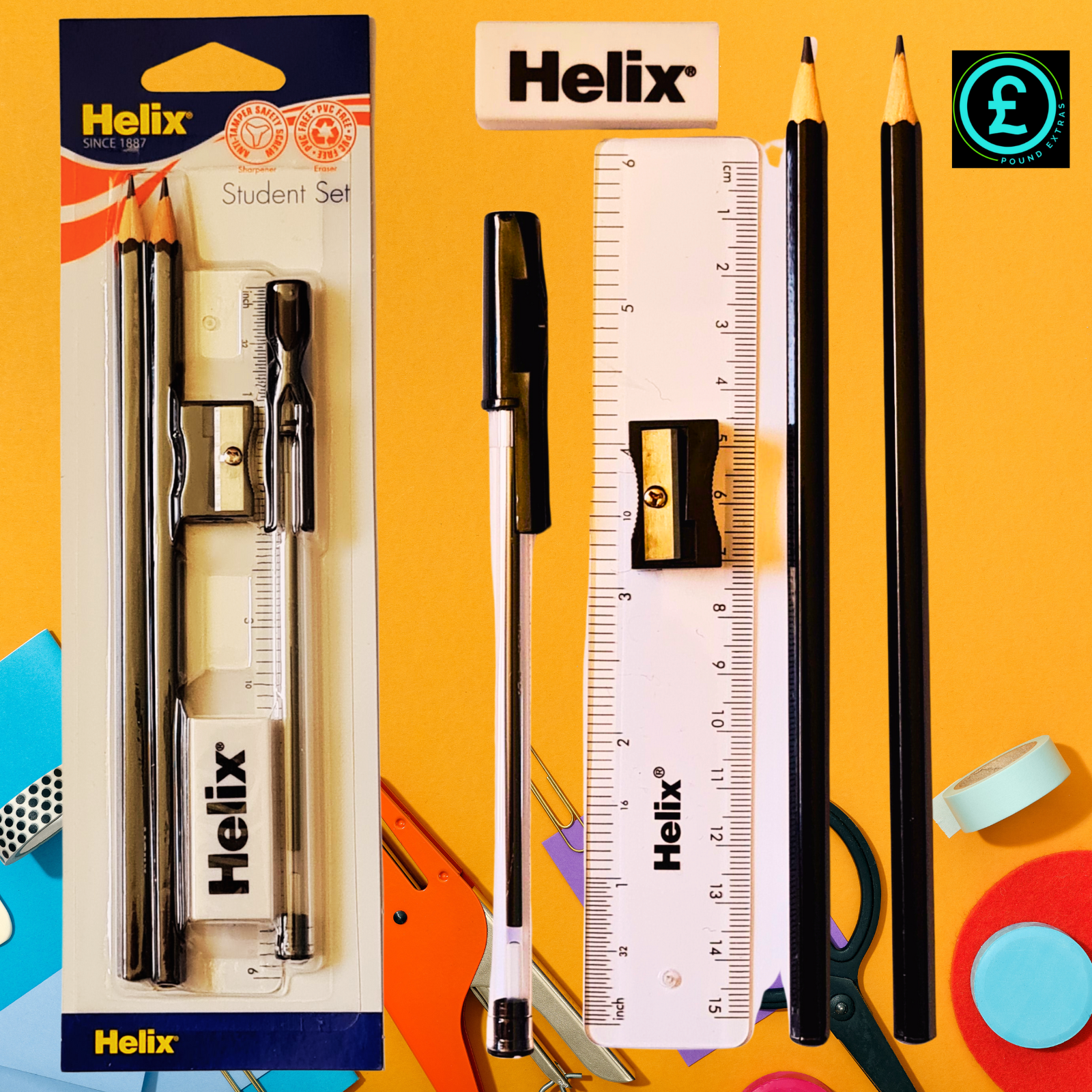 Pen Set with 15 cm Ruler Ballpoint Pen 2 Pencils, Sharpener, etc.Back 2 School9
