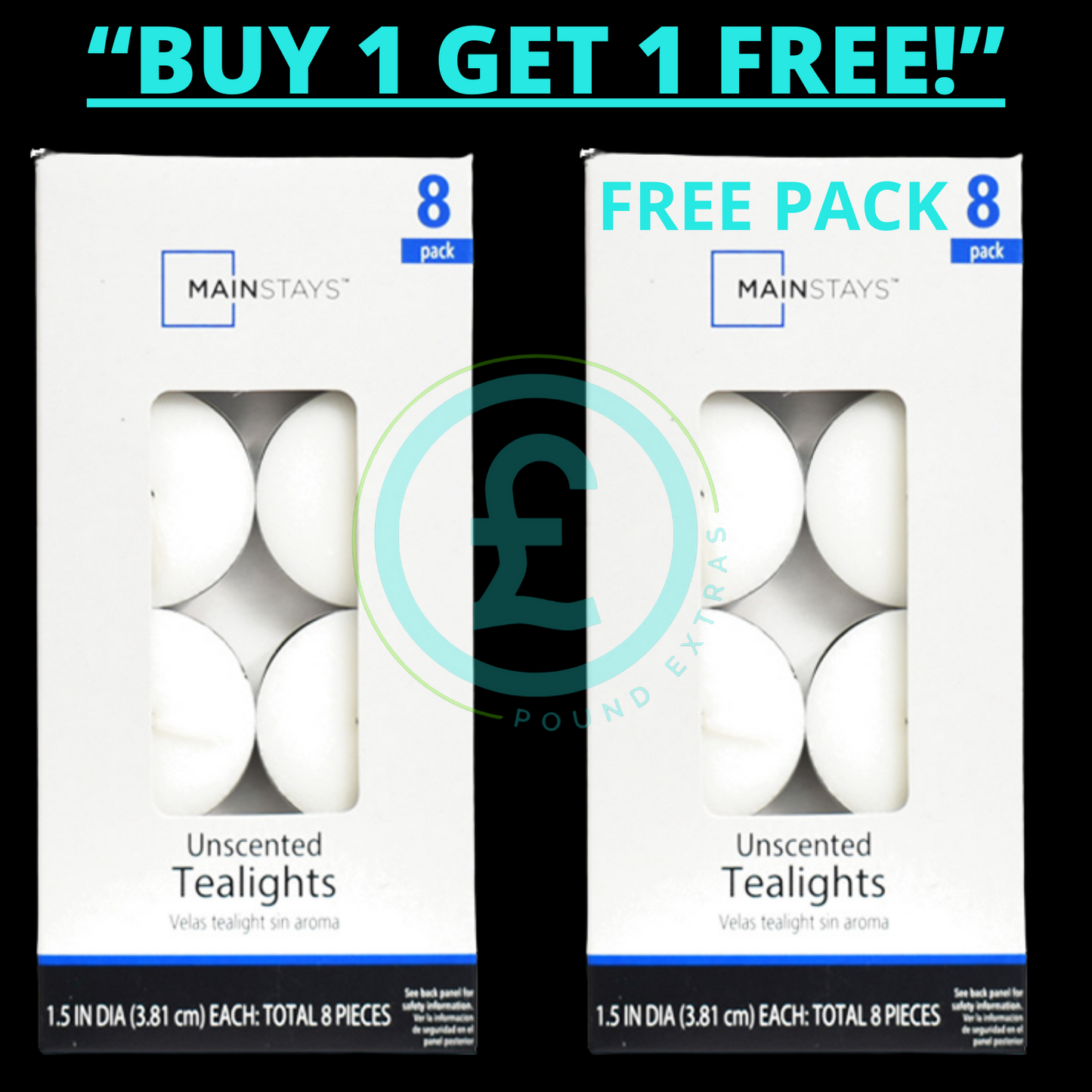 White Unscented Tealight Candles 8 Pack Long Burn 1.5" Home Decor Mainstays3