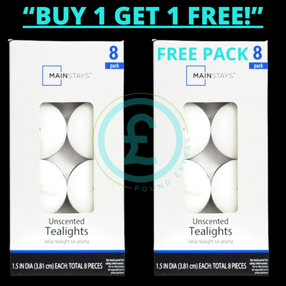 White Unscented Tealight Candles 8 Pack Long Burn 1.5" Home Decor Mainstays3