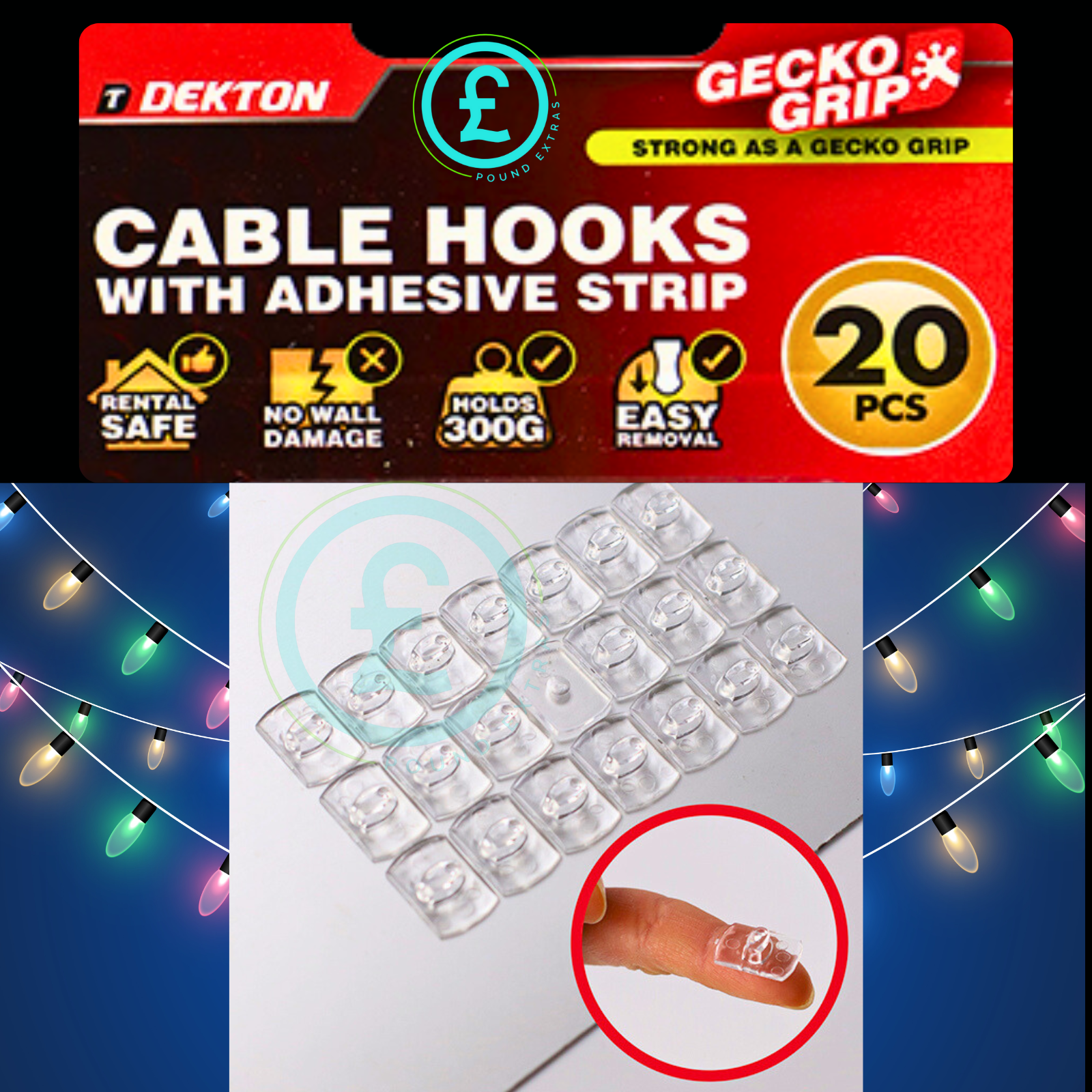Clear Adhesive Cable Hooks 20 Pack Fairy Light Clips Christmas Light Holders5