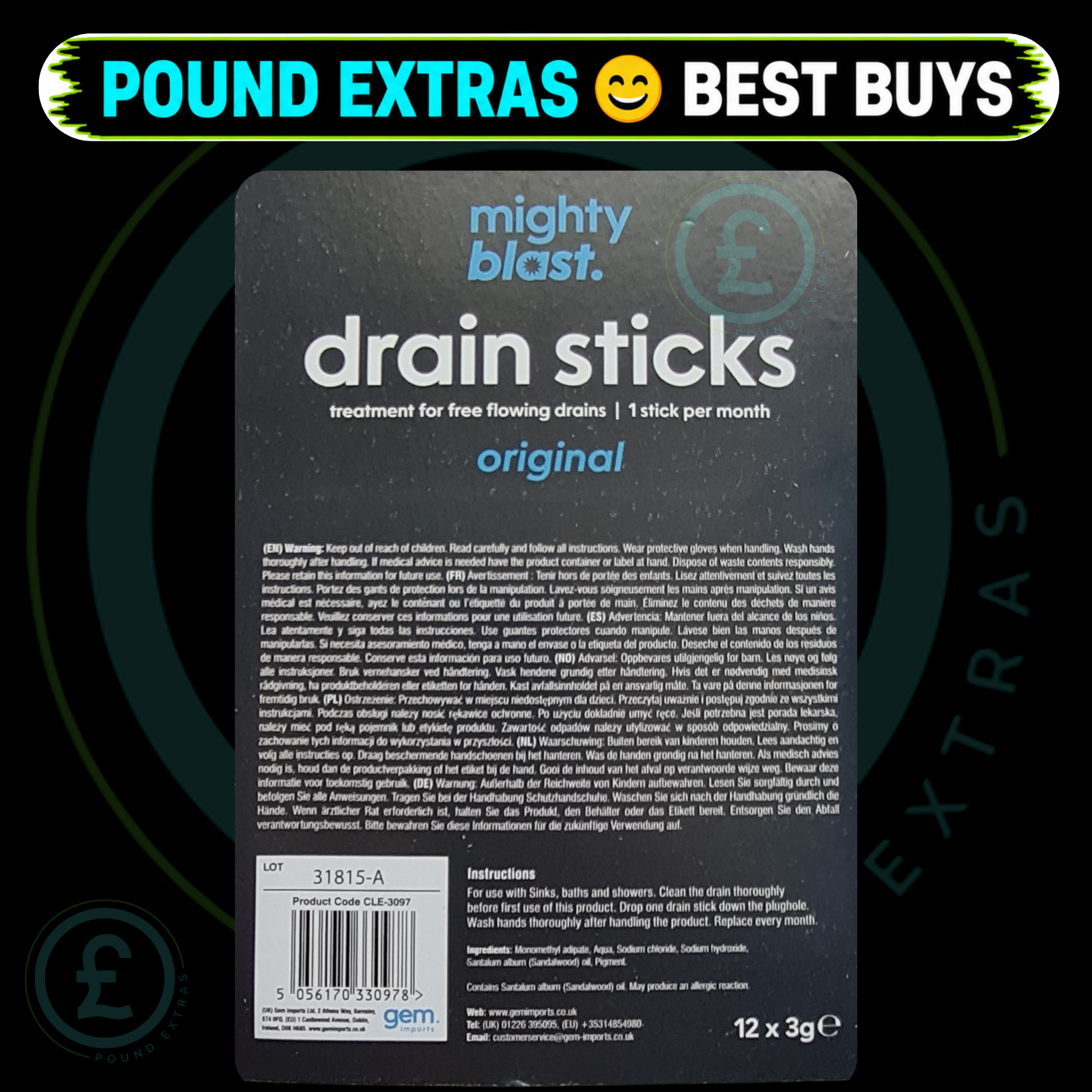Drain Unblocker Sticks Pipe Cleaner Odour Remover Sink Bath & Shower 12 Pack  10