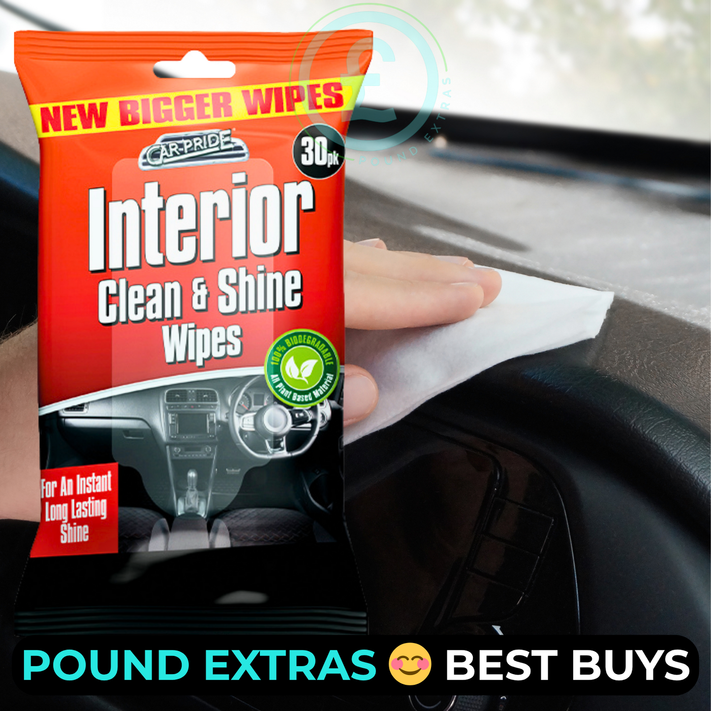 Car Interior Wipes 30 Pack Clean & Shine Dashboard Plastic Biodegradable Fresh3