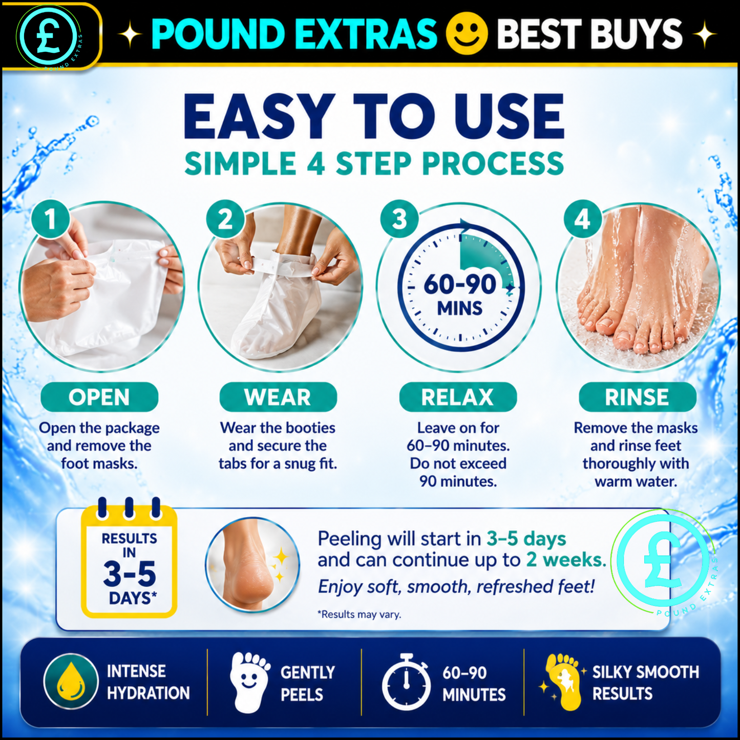 Dr Scholl foot peel mask how to use guide showing simple foot treatment steps