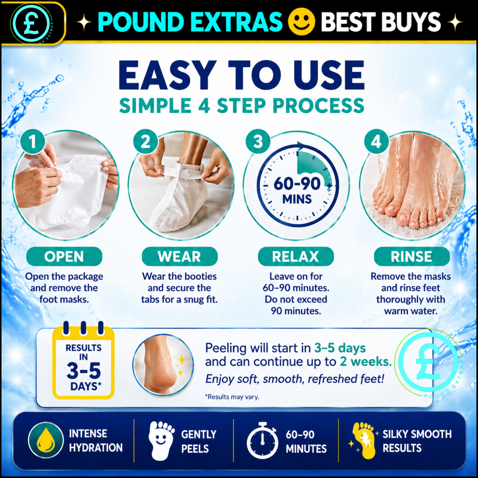 Dr Scholl foot peel mask how to use guide showing simple foot treatment steps